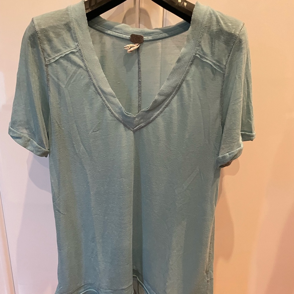 Free People Light Blue V-Neck Women's Top